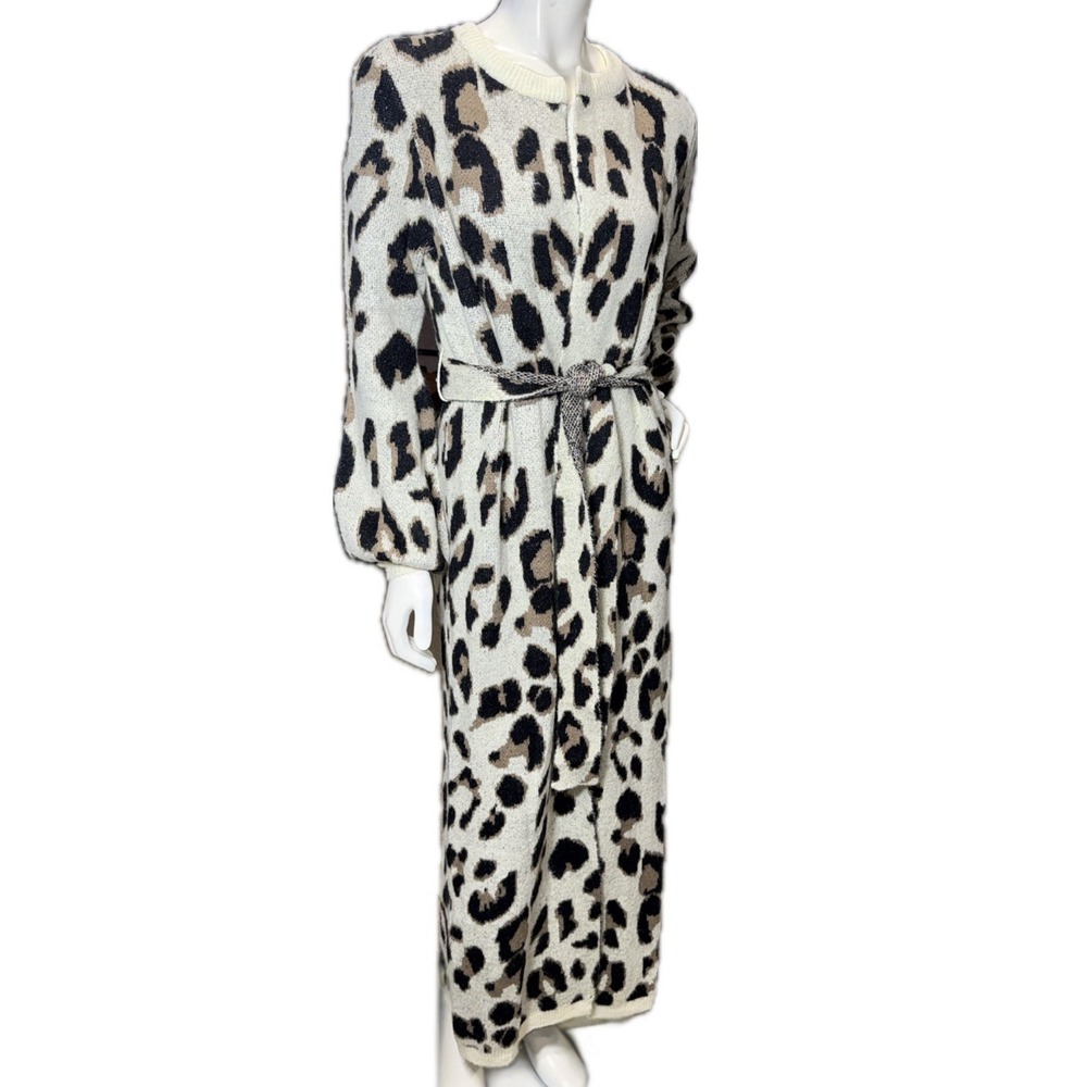 👔🍁 LOVERS + FRIENDS Leopard Belted Duster Sweater | Neutral Preppy Fall | Sz M